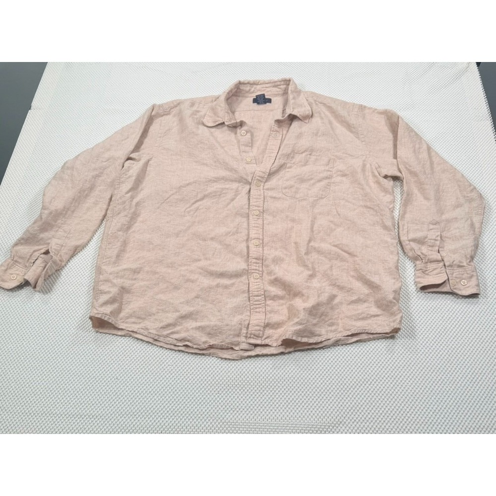 Allen Solly Men's XXL 100% Linen Long Sleeve Button Up Shirt Beige Khaki Solid